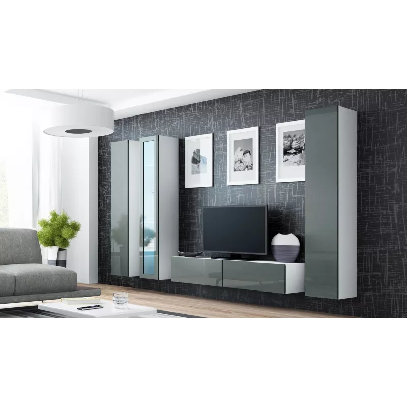 Cama vitrína VIGO '180' 180/40/30 biela/sivá lesklá
