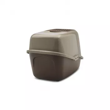 Zakryté mačacie WC Savic Nestor, plast, 56×39×38,5 cm, teplá sivá–čokoládová hnedá