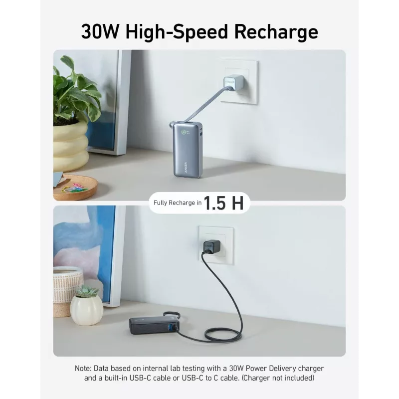 Powerbank 545 NANO 30W 10000mAh s integrovaným USB-C káblom, čierny
