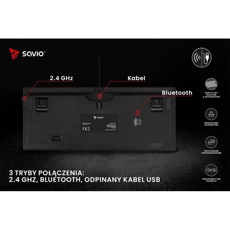 Savio Phenix SAVGK-RED herná klávesnica USB RF Wireless Bluetooth QWERTY