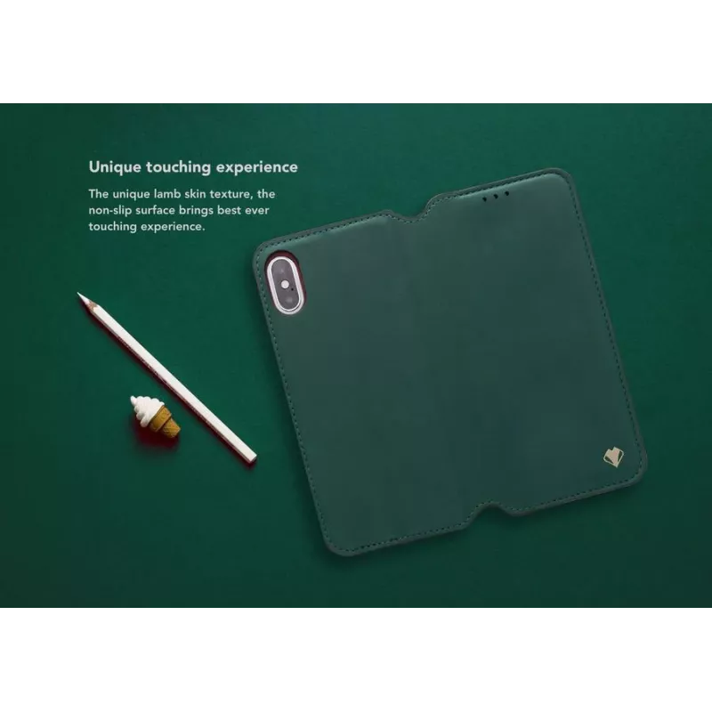 Ochranné puzdro VixFox pre iPhone XSMAX – lesná zelená, folio puzdro s priehradkou na karty