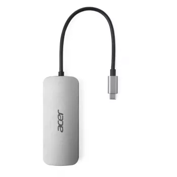 7-in-1 USB-C dongle Acer — USB 3.2 Gen 1 Type-C, 3x USB-A, HDMI, SD/MicroSD, 100W PD, strieborná