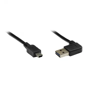 Prepojovací kábel USB 2.0 EASY plug A na konektor Mini-B, zahnutý, čierny, 5 m,