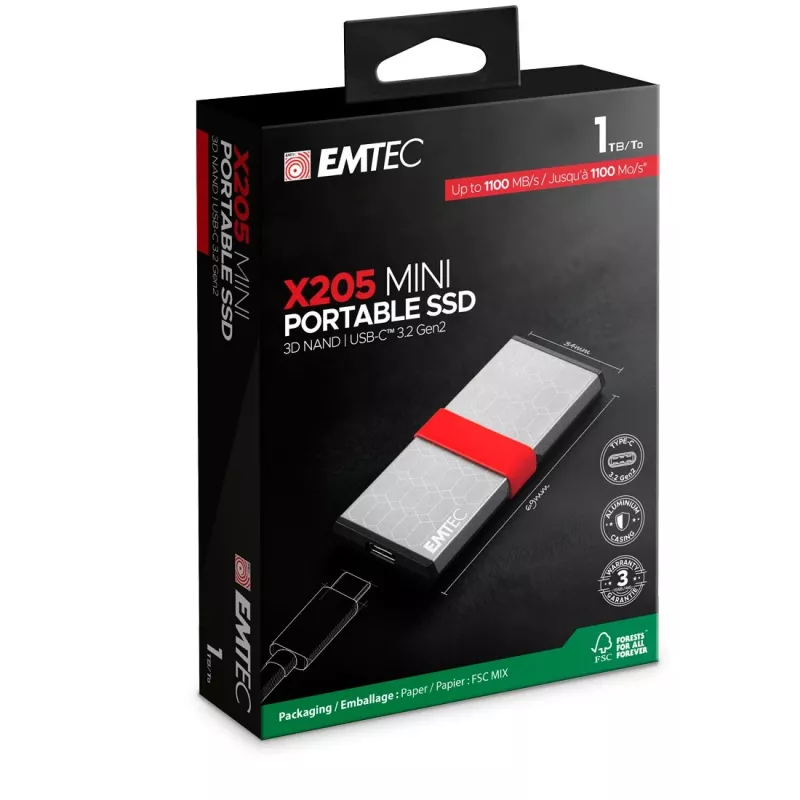 Emtec X205 Mini 1 TB USB Type-C USB 3.2 Gen 2x2 strieborná