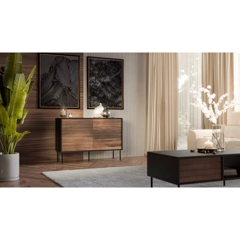 Komoda cama meble CORTINA 1D3S 120x40x81 cm, čierna/orech, 3 zásuvky, drevotrieska