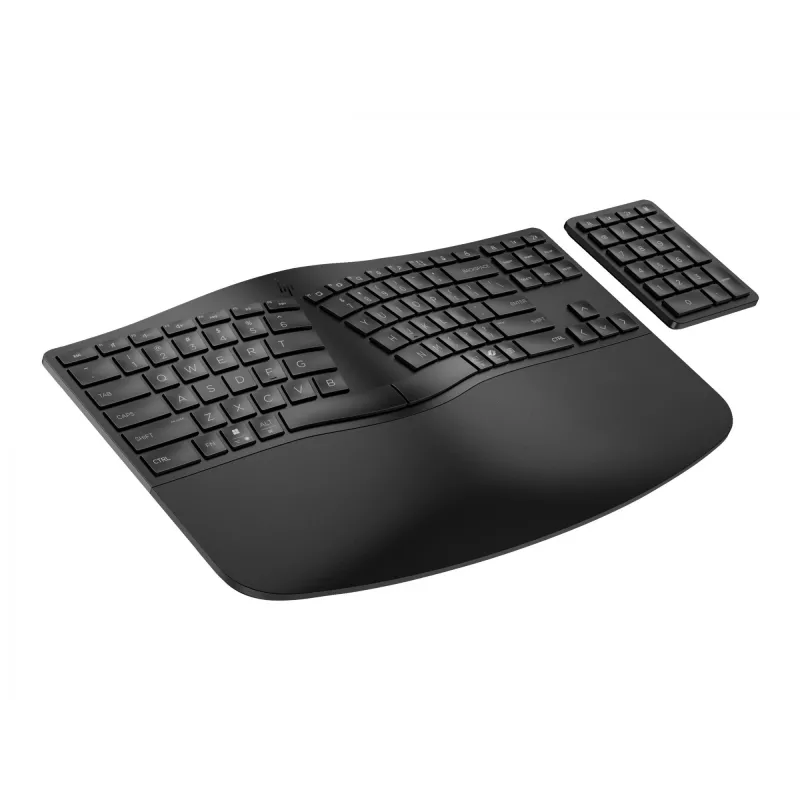 HP 960 ergonomická bezdrôtová klávesnica, plná veľkosť (100%), bezdrôtová, RF Wireless + Bluetooth, membránová, čierna