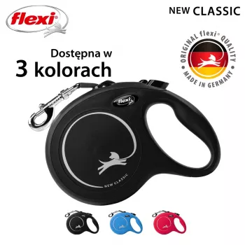 Navíjacie vodítko Flexi New Classic L 5 m čierne – vodítko, pre veľké plemená psov (25–45 kg), max. zaťaženie 50 kg