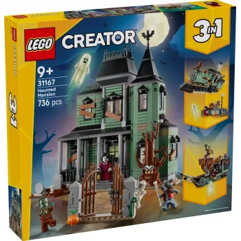 Stavebná hračka LEGO Creator 3-in-1 Strašidelný dom model 31167 – 736 dielov, 3 modely, 5 minifigúrok