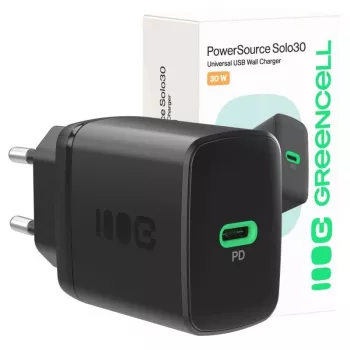 Napájací zdroj Green Cell PowerSource Solo30 30W čierna — USB-C jednoportová nabíjačka