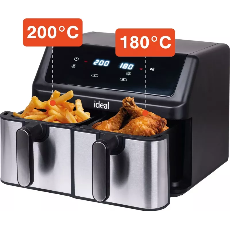 IDEAL fritéza bez tuku, dvojitá horizontálna 9L, 8 funkcií – vrátane sušenia potravín