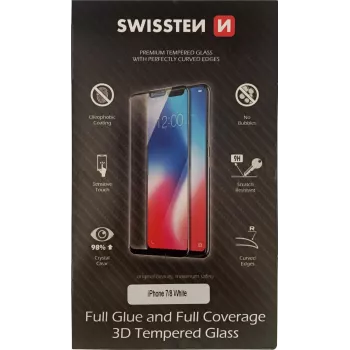3D full-glue tvrdené sklo ochranný kryt displeja SWISSTEN pre iPhone 7/8 — biele