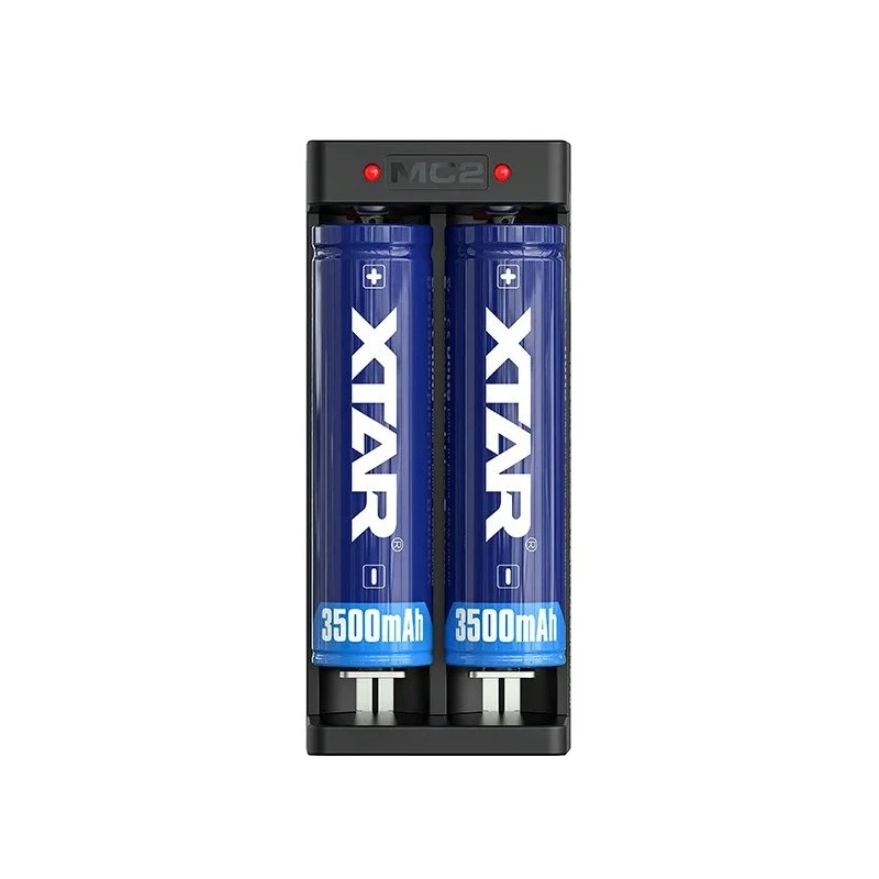 XTAR dvojslotová nabíjačka Li-Ion batérií pre 18650 články, USB-C vstup, 2 sloty, čierna, LED indikátory