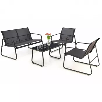 Extralink BLACK FOREST ZÁHRADNÁ SÚPRAVA TEXTILNÉ DVE STOLIČKY + LEŽADLO + SKLÁPACÍ STÔL ČIERNA L-0358 Outdoorová súprava