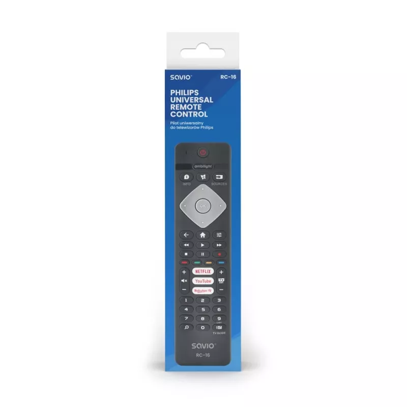 SAVIO RC-16 IR diaľkový ovládač pre TV tuner / set-top box, 20 zariadení, dosah 10 m, čierny