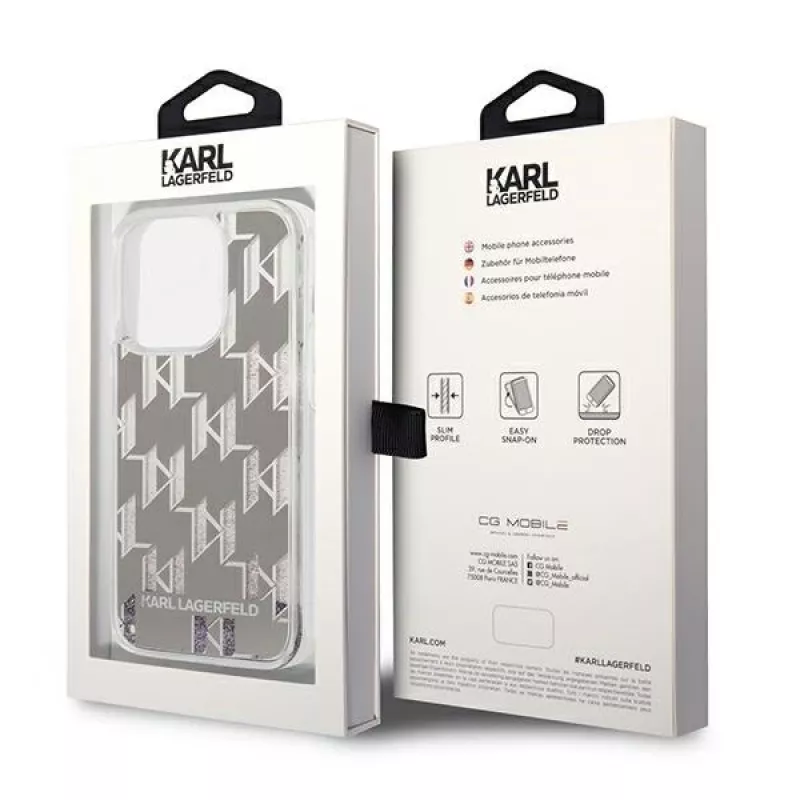 Karl Lagerfeld KLHCP14XLMNMS iPhone 14 Pro Max 6.7 hardcase strieborná / strieborná Liquid Glitter Monogram