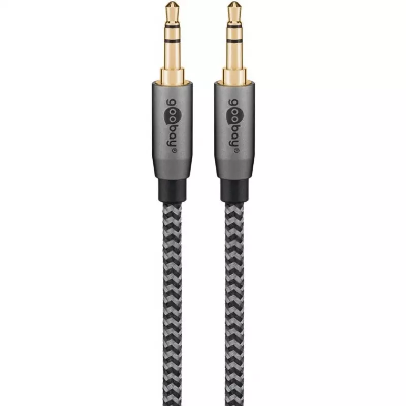 Plus audio prepojovací kábel AUX 3,5 mm stereo (čierna/strieborná, 2 metre)