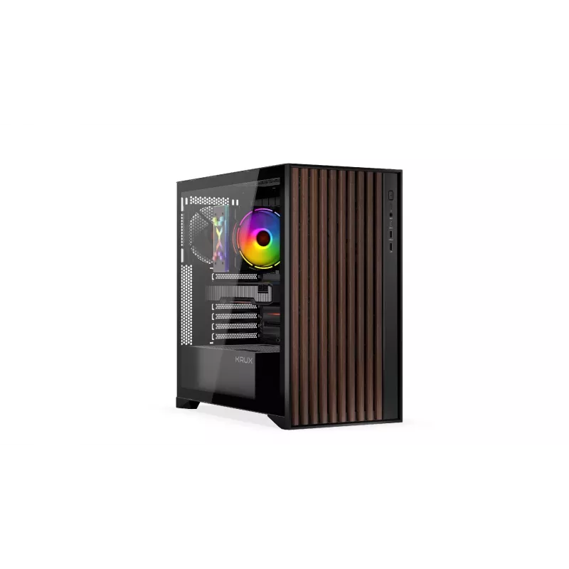 Počítačová skriňa KRUX Palum KRXD008 ATX čierna — 2x 3,5 inch pozície, 2x 2,5 inch pozície, 2x 120 mm ventilátor, GPU do 39,5 cm