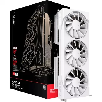Grafická karta XFX Radeon RX 9070 XT — 16 GB GDDR6, 256-bit, PCIe x16, 2400 MHz, 3 ventilátory biela, 325×65 mm