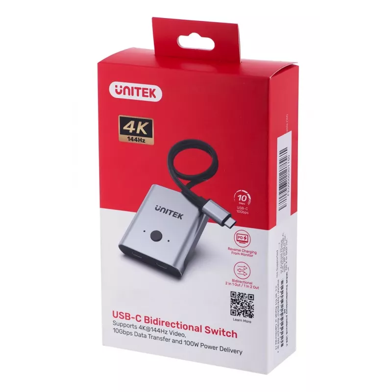Unitek D1078A obojsmerný prepínač USB-C 4K, 2 vstupy a 1 výstup
