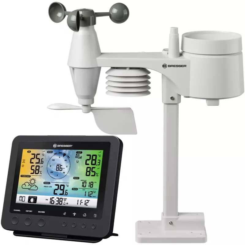 Bresser 7002580 Weather Center 5-in-1 digitálna meteostanica Wi-Fi s profesionálnym senzorom, displej 5,7″, sieťové napájanie, čierna
