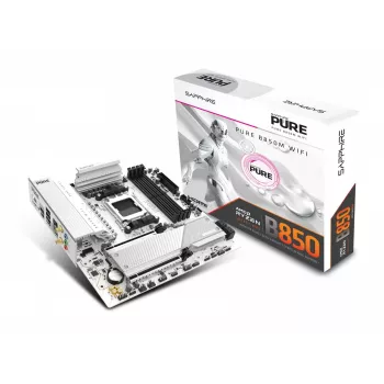 Základná doska Sapphire PURE B850M WIFI Micro ATX — AMD B850, socket AM5, DDR5 až do 8000 MHz, 4 DIMM, Wi‑Fi 6, 2,5 Gb LAN, 2× M.2, PCIe 5.0 x16