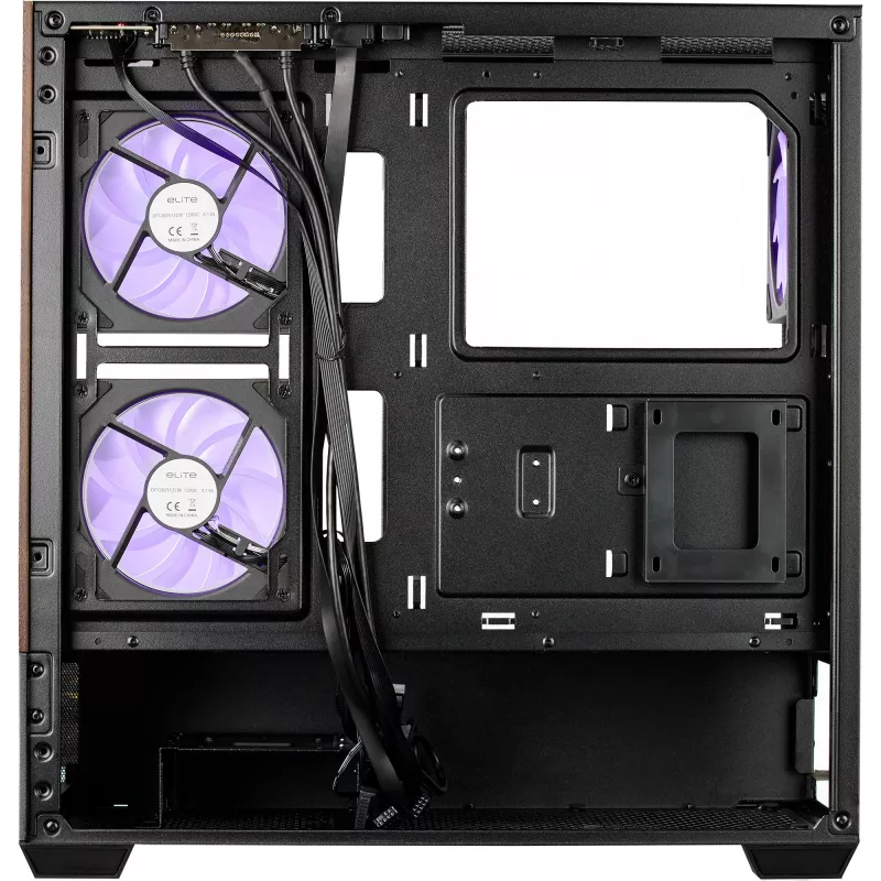 Cooler Master Elite 690 PC skriňa, Midi-Tower, ATX, temperované sklo - 4x ARGB ventilátor, drevo, čierna