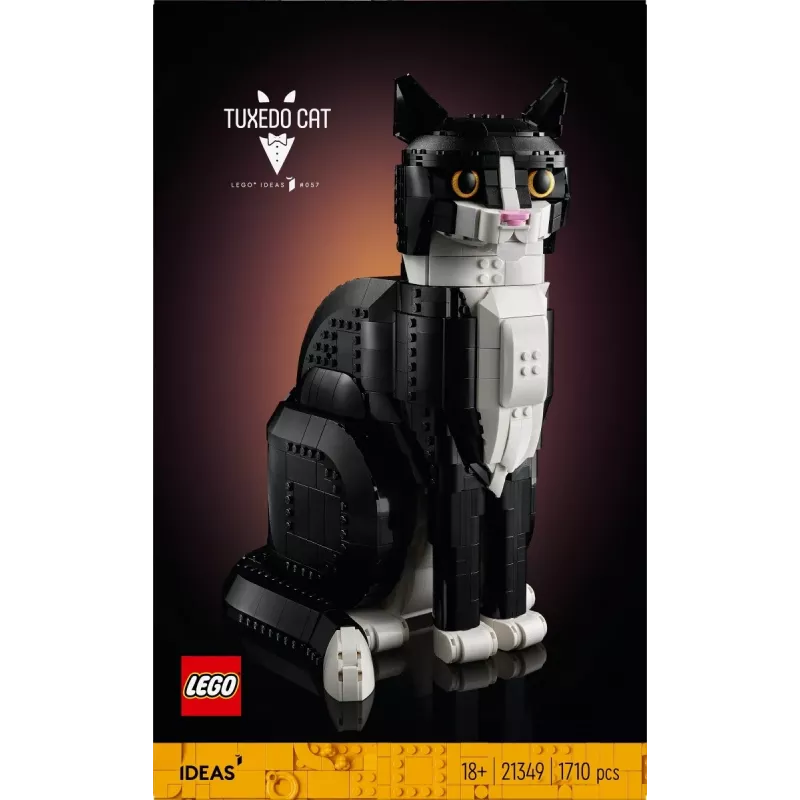 LEGO sada Ideas 21349 Tuxedo Cat stavebnica — zberateľský model z kociek, vystavovací kus