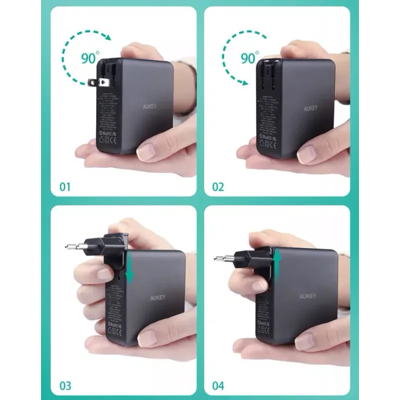 Nástenná nabíjačka Aukey PA-B7O, 3×USB, GaN technológia