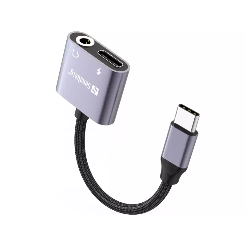 USB-C audio adaptér SANDBERG PD65W 136-67 s USB-C PD passthrough