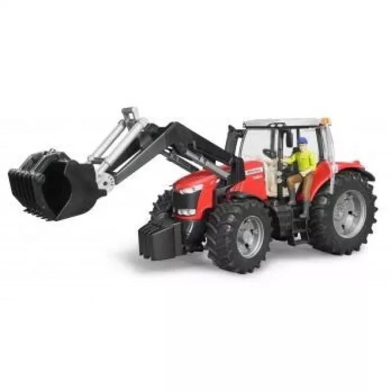 Hračkársky traktor BRUDER Massey Ferguson 7624 s čelným nakladačom, červený, pre deti od 3 rokov