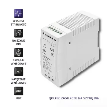 Qoltec Din Rail napájací zdroj | 40W | 24V | 1.67A | biely | štíhly