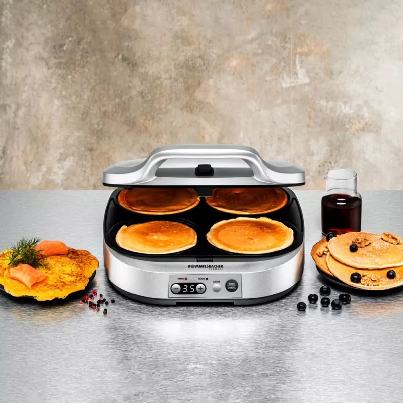 ROMMELSBACHER PC 1800, 4 crêpes, strieborná, plast, 13,5 cm, tlačidlá, 1800 W