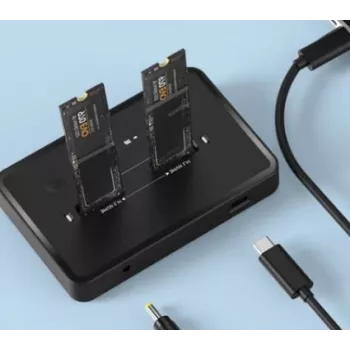 GEMBIRD desktop duálna mechanika USB Type-C M.2 NVMe a SATA SSD dokovacia stanica DD2-U3M2, podporuje M.2 2242, 20 Gbit/s, RTL9210B