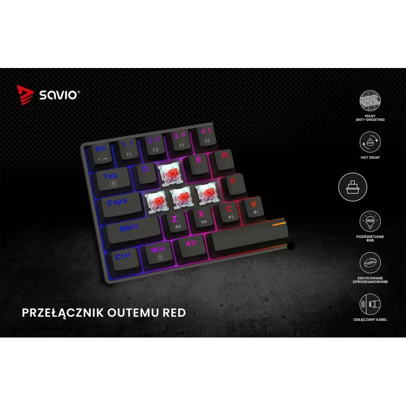 SAVIO BLACKOUT X2 mechanická klávesnica OUTEMU Red, Hot Swap