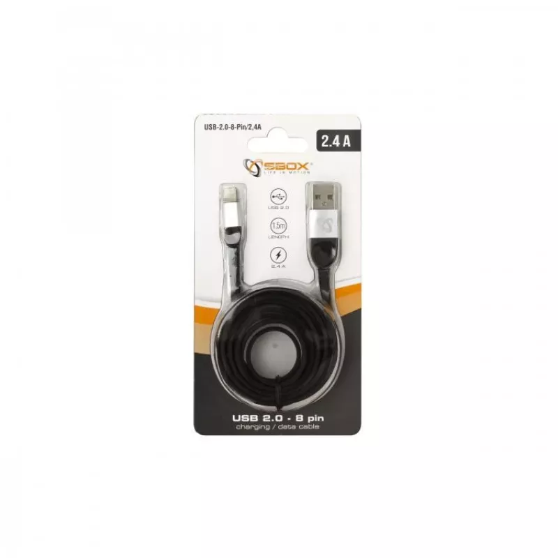 Sbox USB 2.0-8-Pin/2.4A čierna/strieborná