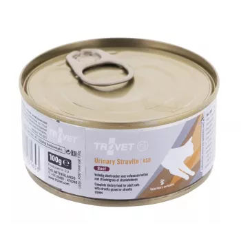 Mokré krmivo pre mačky TROVET 100 g — hovädzina, dospelé, podpora obličiek, vlhkosť 76%, proteín 9,7%, tuk 6,3%