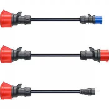 go-e sada adaptérov Gemini flex 22 kW. Farba kábla: čierna, konektor 1 tvar: rovný, konektor 2 tvar: rovný. Maximálny prevádzkový prúd (trojfáz