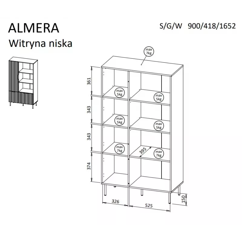 Knižnica Cama Meble ALMERA Cama 4, orech/cashmere, 90×42×165 cm
