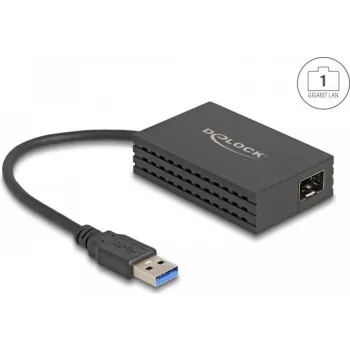 Sieťový adaptér DELOCK 66463 — USB na optické rozhranie, 1000 Mbit/s, čierny