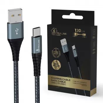 USB-A na USB-C kábel Extralink Smart Life 15W, 120 cm, nylonový pletený, čierny