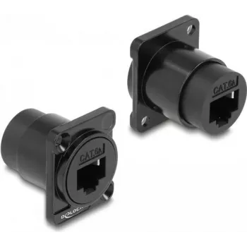 Sieťový kábel DeLOCK D-Type modul RJ45 Cat.6A konektor samica na konektor samica čierna