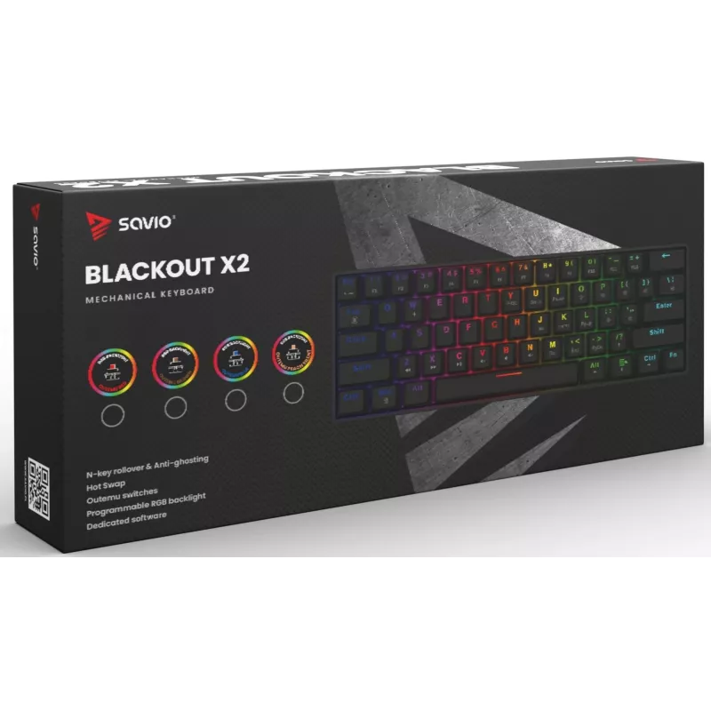 Mechanická herná klávesnica SAVIO BLACKOUT X2 BROWN 61 klávesov 60% USB QWERTY RGB Outemu Brown
