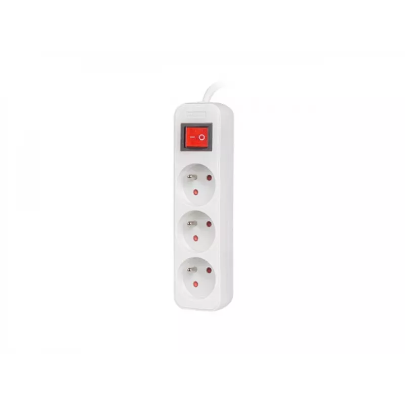 Predlžovací kábel LANBERG PS1-03E-0300-W — 3 m kábel, 3 zásuvky Type E AC, biely, interiérová
