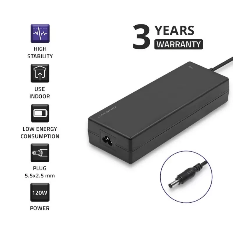 Qoltec 120W desktopový napájací zdroj | 12V | 10A | 5,5*2,5 | + napájací kábel
