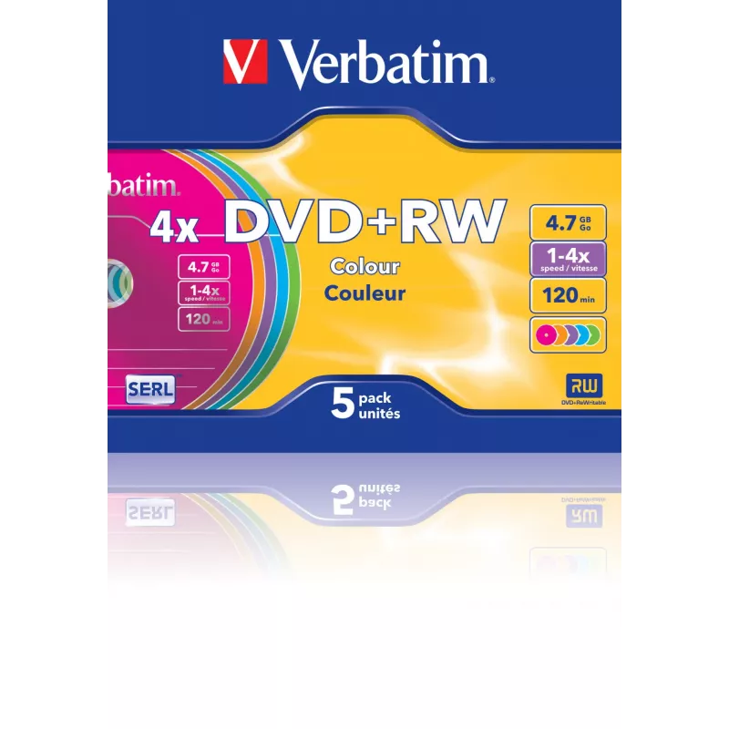 VERBATIM 43297 Verbatim DVD+RW slim Jewel Case 5 4.7GB 4x farba