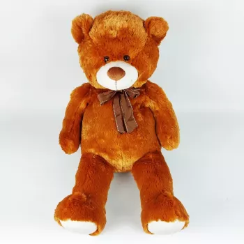 Maskot plyšový medvedík s mašľou 70 cm hnedý
