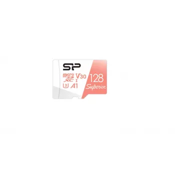 MicroSDXC karta Silicon Power Superior 128GB UHS‑I Class 10 U3 V30, 100/80 MB/s, biela/broskyňová