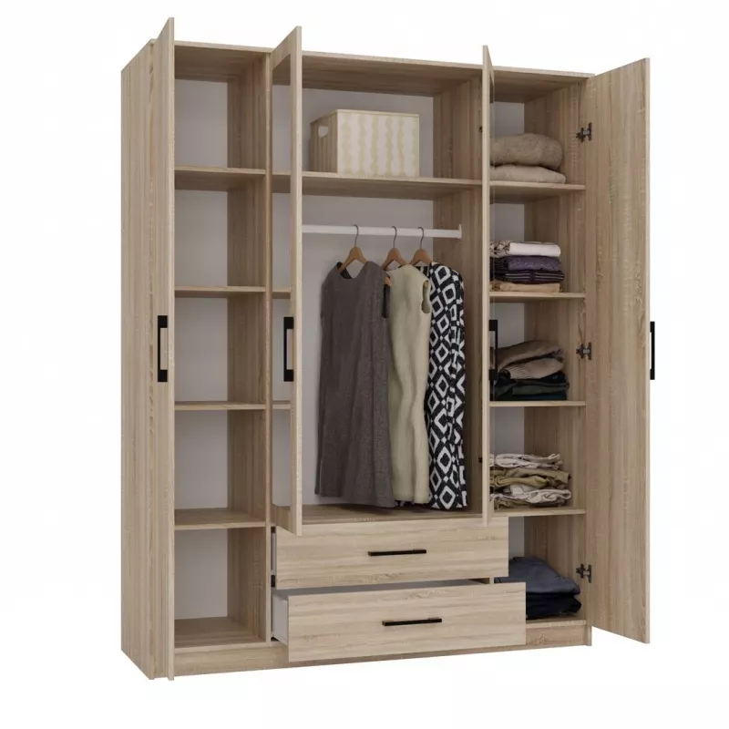 Šatníková skriňa Topeshop ROMANA 160 SON 11 polic 4 dvere dub