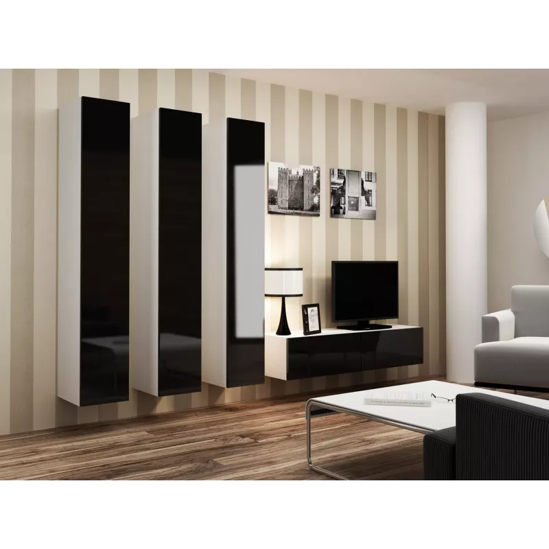 Cama obývacia zostava VIGO 14 biela/čierna lesk