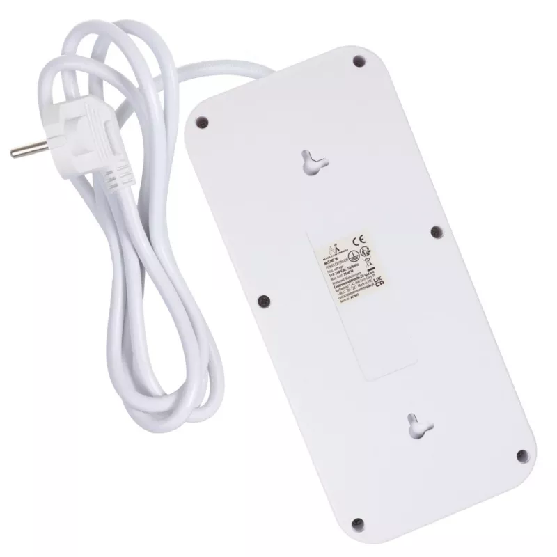 Predlžovacia zásuvka MACLEAN MCE389 W — 6 zásuviek, 4×USB-A, 1×USB-C, 2500W, 110–240V, 1,5 m kábel, biela